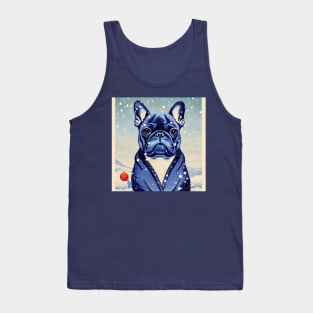 Cutest Blue French Bulldog Puppy Sitting in Snow Christmas Season Tank Top